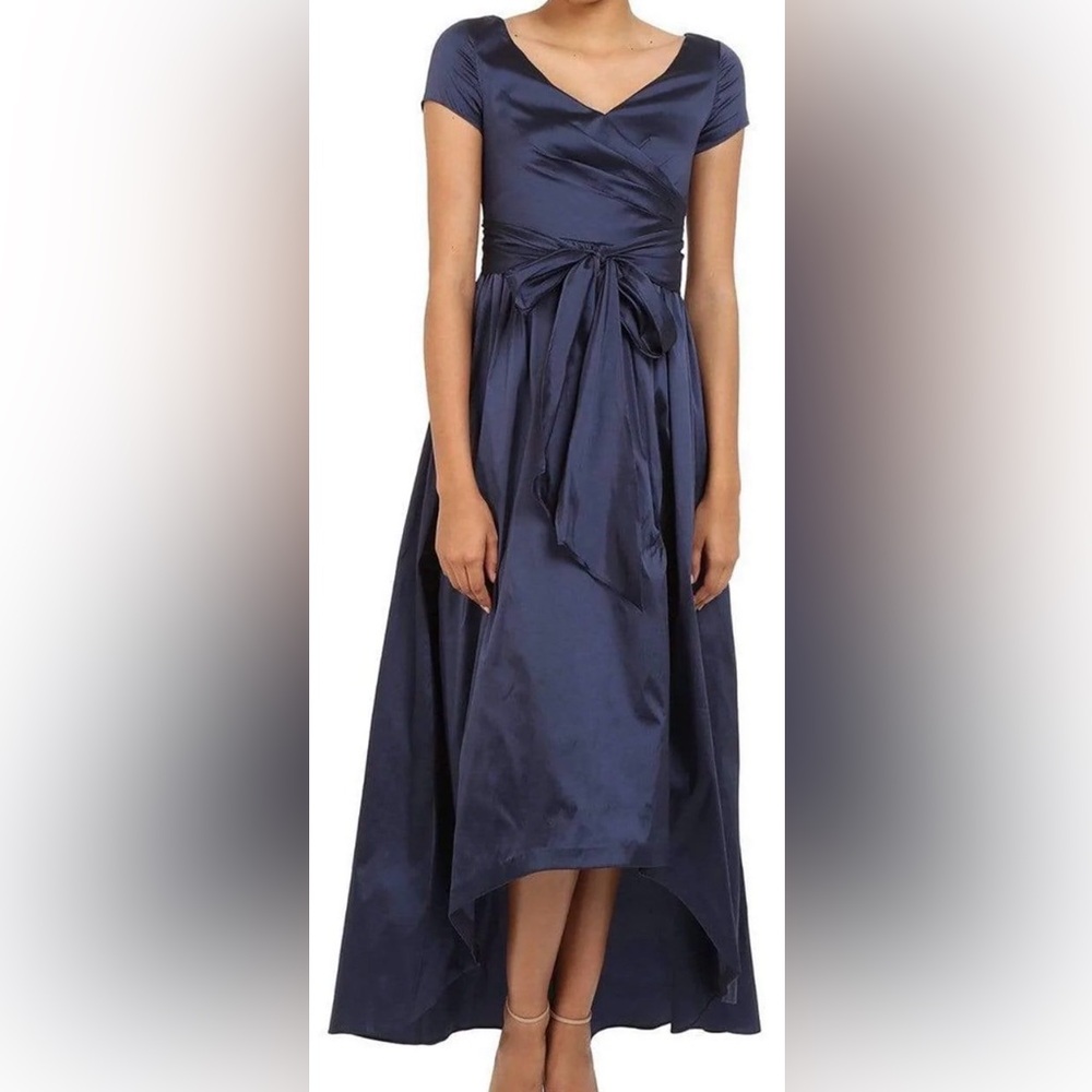 Adrianna Papell Midnight Blue Taffeta Hi-Low Dress - Size 12P